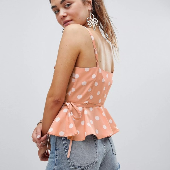 ASOS Design Ruffle Wrap Cami in Spot - Picture 2 of 6